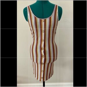 striped, form fitting, faux button down dress